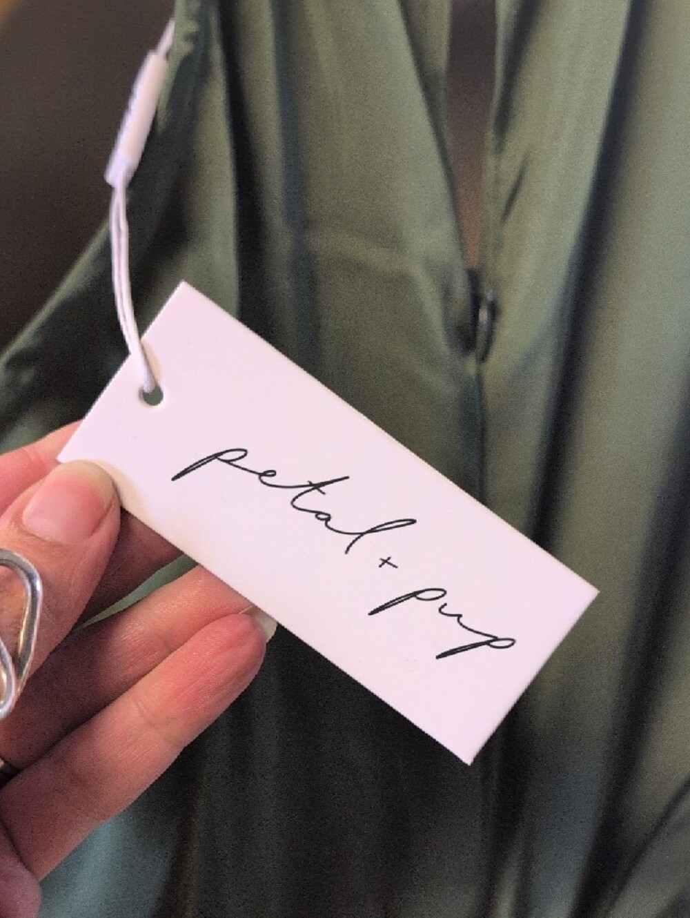 Petal & Pup Olive Green One-Shoulder Satin Maxi Dress - Picture 2 of 9
